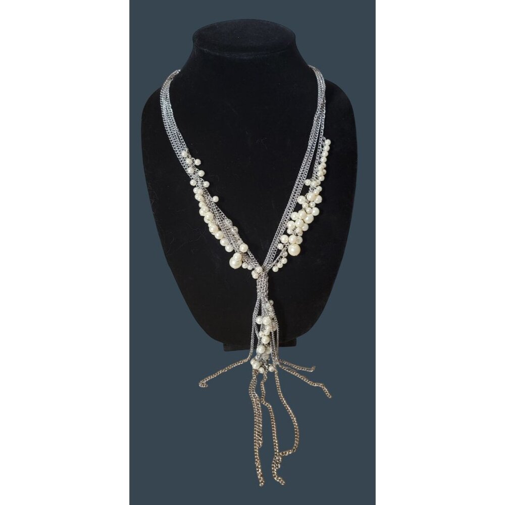 Pearl & Silver Necklace With Tassel Detail